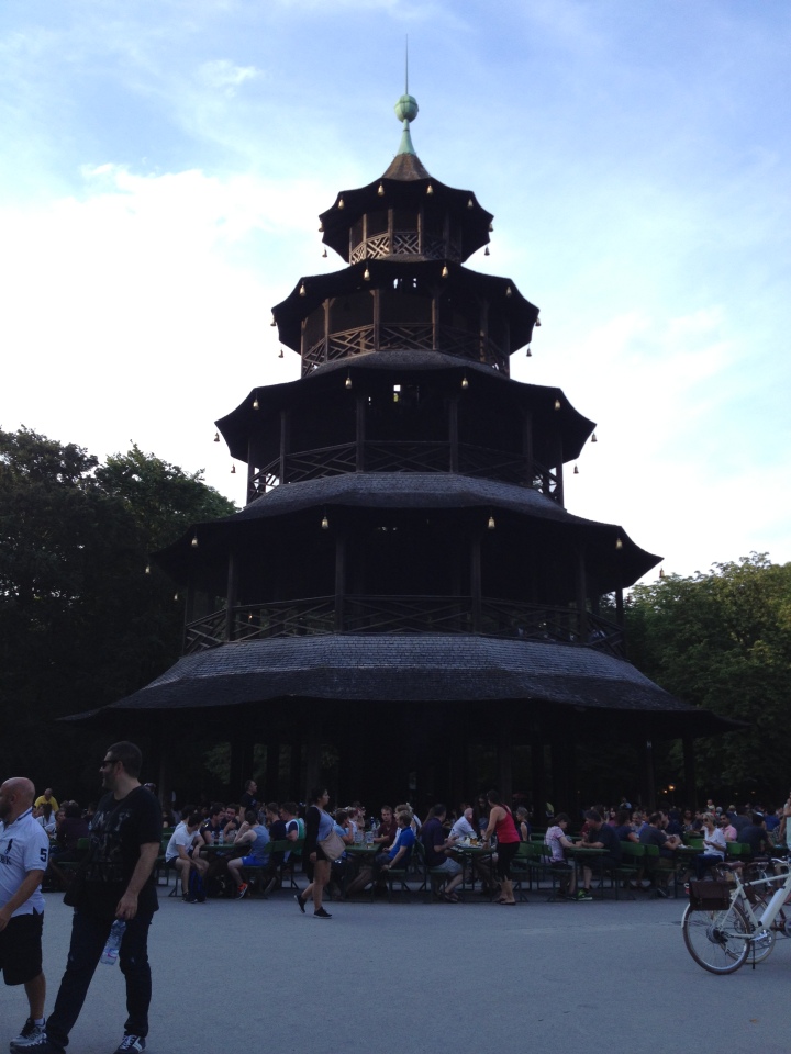 Chinese pagoda at the Chinesischer Turm, English Garden, Munich.